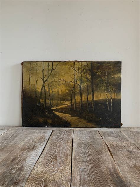Large Antique Dark Forest Oil Painting Antique Gloomy Etsy