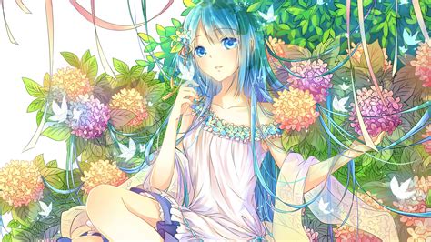 Download 1920x1080 Wallpaper Flowers And Cute Anime Girl Artwork Original Full Hd Hdtv Fhd