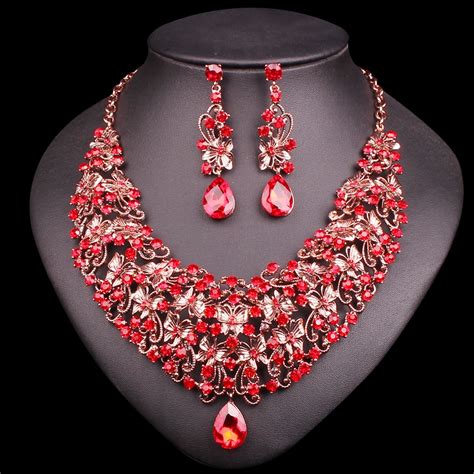 Buy Fashion Butterfly Necklace Earring Sets Vintage Bridal Jewelry Sets Red