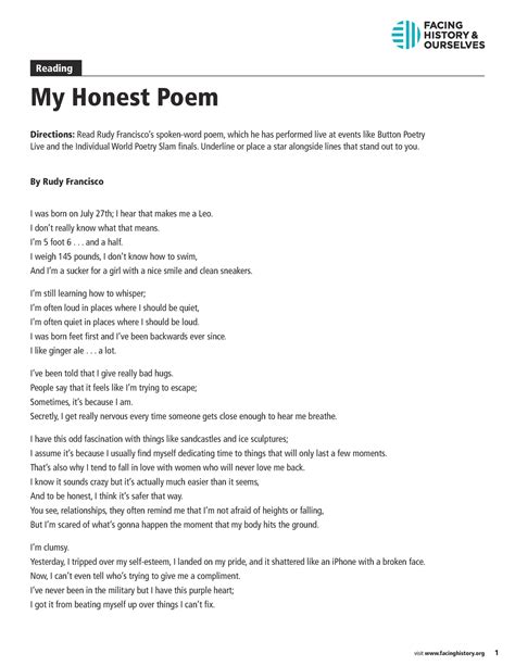 My Honest Poem Hope It Helps Visit Facinghistory Reading My Honest