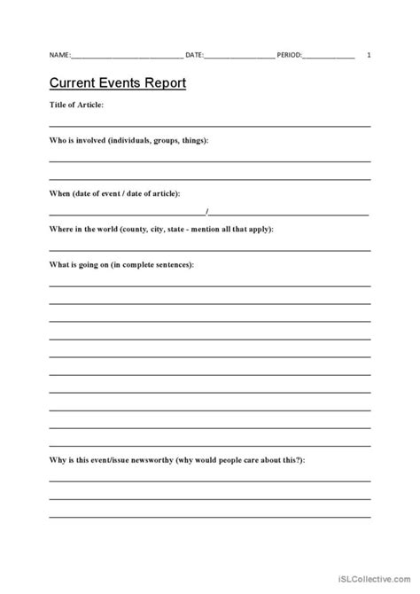 Current Events Template English Esl Worksheets Pdf And Doc