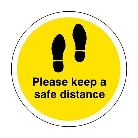 Please Keep A Safe Distance Floor Sticker Yellow Pvc Safety Signs