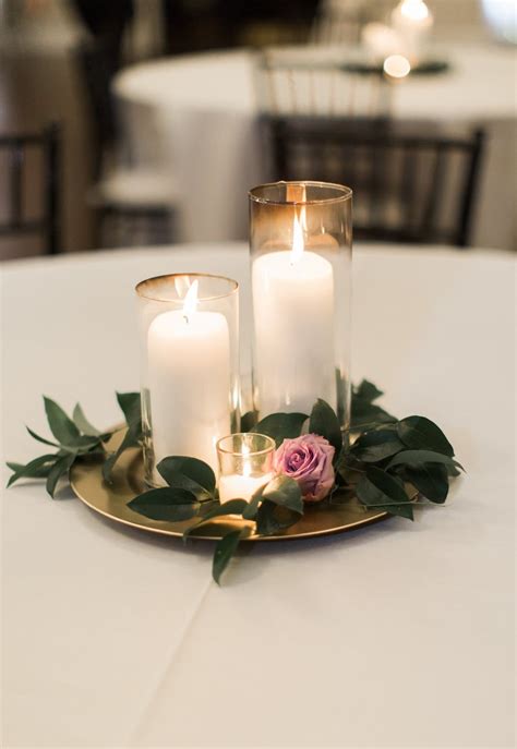 Candle Wedding Centerpiece Purple And Greenery Centerpiece Simple