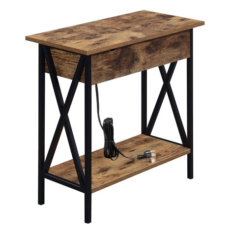 Featuring an oak veneer finish in brown, the door with interchangeable glass and wood panels opens to reveal two interior shelves for all your storage and display needs. Convenience Concepts Tucson Flip Top End Table with ...