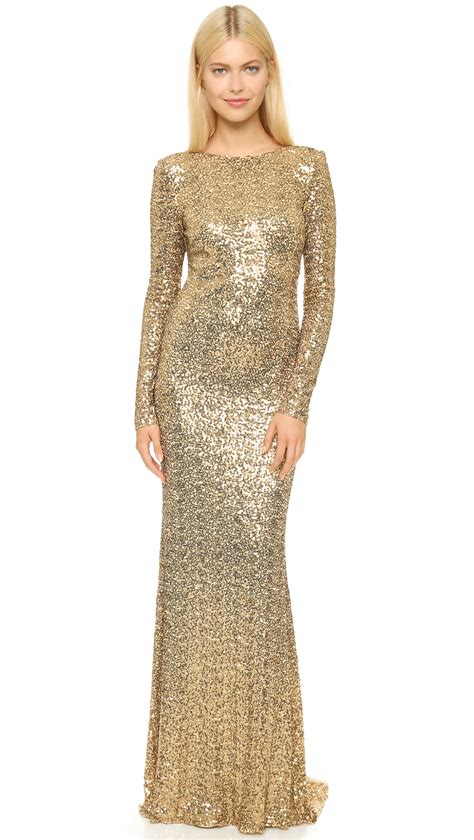 Formal Dress Coldwater Creek Gold Sequin Long Sleeve Evening Dress NWT