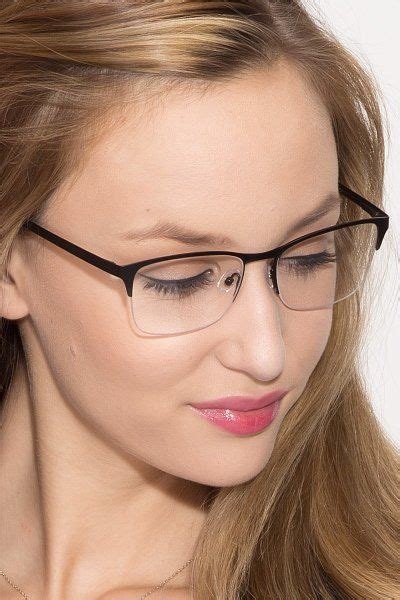 Black Browline Prescription Eyeglasses Large Semi Rimless Metal Eyewear