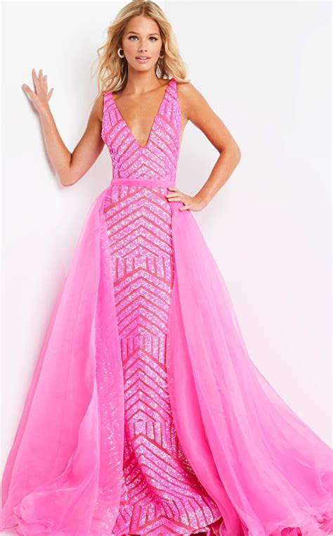 Jovani Dress 25833 Jovani 25833 Hot Pink Sequin Embellished Prom Gown