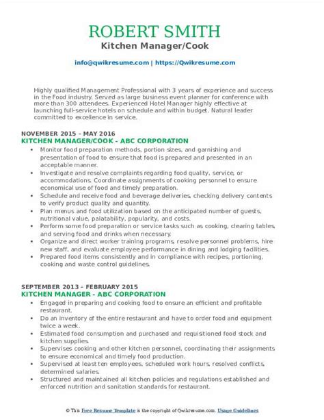 Kitchen Manager Resume Samples Qwikresume