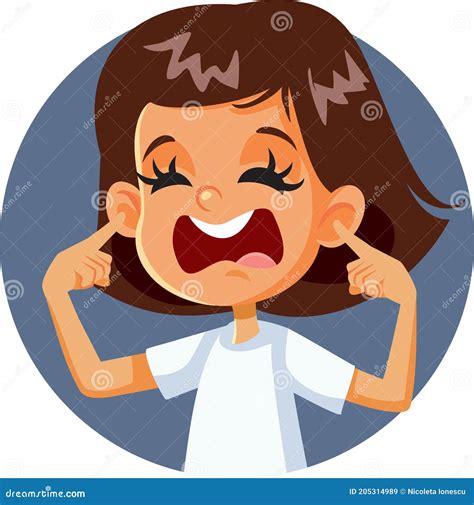 Girl Covering Ears Complaining About Loud Noise Stock Vector