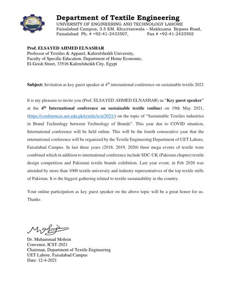 Pdf Invitation Letter As Keyguest Speaker At 4th International Conference On Sustainable