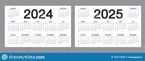 Simple Calendar Layout For 2024 2025 Years On White Background Desk