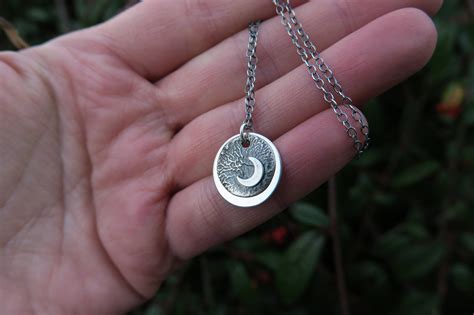 Sterling Silver Moon Pendant Necklace Raw Silver Celestial Crescent