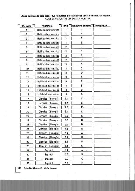 Examen Diagnostico Comipems Guia Unam Respuestas Ejercicios