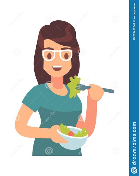 Woman Eating Healthy Tasty Meal Girl Eats Salat Hungry Female