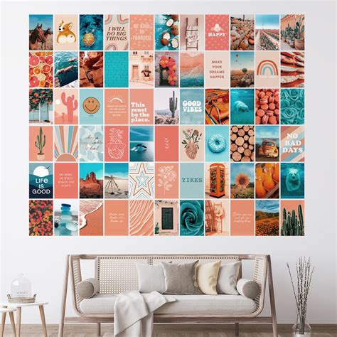 Buy Anerza 110 Pcs Peach Teal Wall Collage Kit Aesthetic Pictures