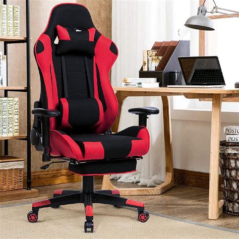 Gaming Chair Made Of Fabric With Footrest In Ergonomic Design Woltueu