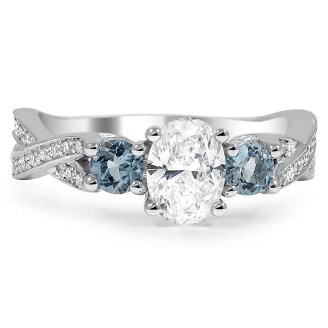 Custom Three Stone Twisted Diamond Engagement Ring With Aquamarine