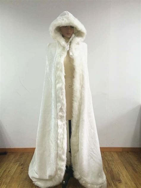 thick hooded bridal cape white fur coat wedding shawl