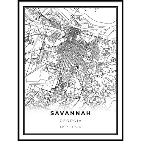 Savannah Map Poster Minimalistic Wall Art By Skanndi