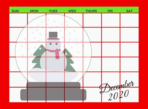 December Blank Calendar Instant Download Etsy