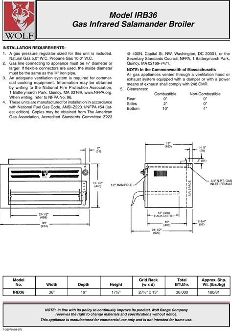 Wolf Irb36 Users Manual