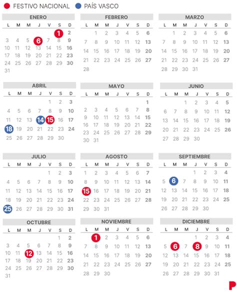 Calendario Laboral PaÍs Vasco 2022 Con Todos Los Festivos