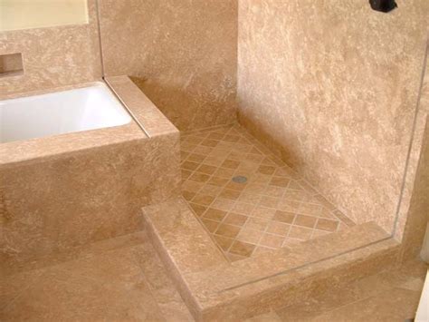 Travertine Shower Floor And Bathtub Deck