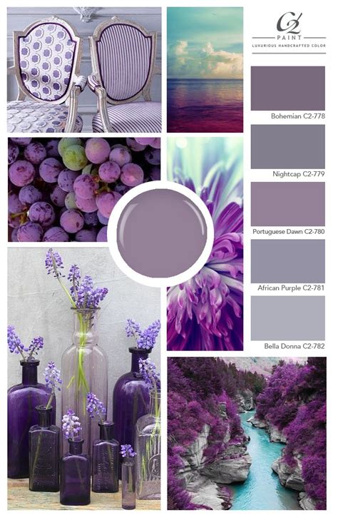 Get design inspiration for painting projects. Mood Board: Purple - C2 Inspiration in 2020 | Purple paint ...