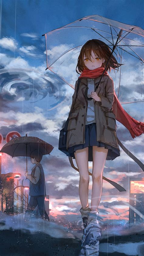 Anime Girl Anime Rain Umbrella Artist Artwork Digital Art Hd 4k Hd Phone Wallpaper