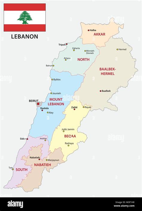 Lebanon Administrative And Political Vector Map With Flag Stock Vector