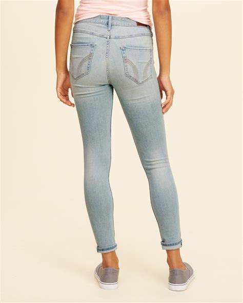 Lyst Hollister High Rise Crop Super Skinny Jeans In Blue