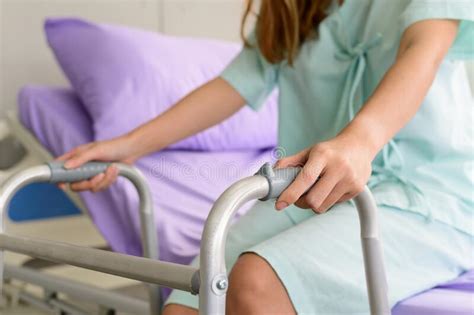 Hospital Patient With A Walking Frame Stock Photo Image Of Medical