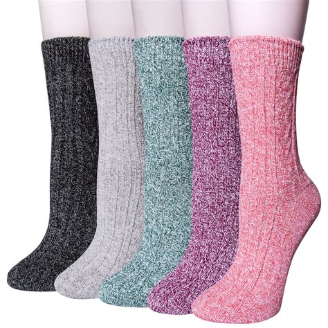 loritta 5 pairs warm wool socks for women thick knit thermal crew winter warm socks size 6 9