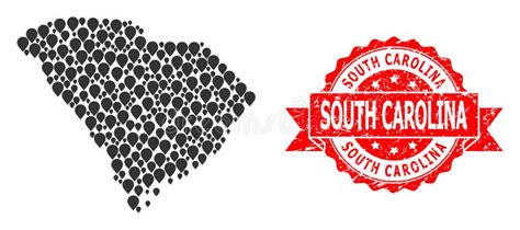 Grunge South Carolina Stamp Seal And Marker Mosaic Map Of South