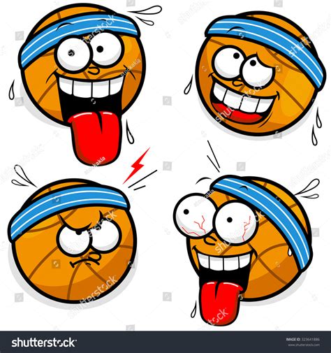 Basketball Cartoon Faces Various Expressions Stock Vector 323641886