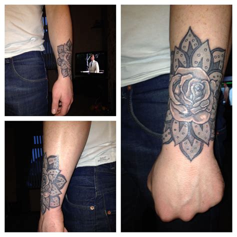 Rose mandala wrist tattoo! | Wrist tattoos for guys, Mandala wrist tattoo, Cool wrist tattoos