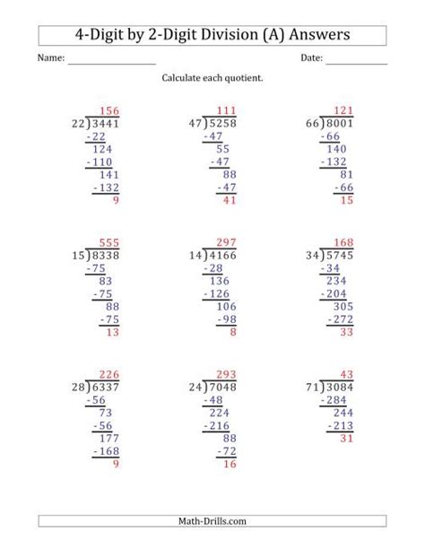 4 Digit By 2 Digit Long Division With Remainders And Steps Shown On