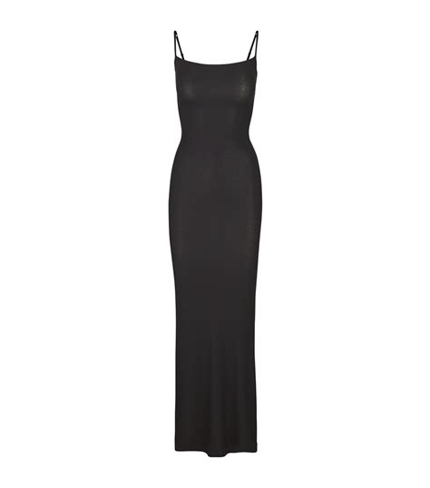 Skims black Soft Lounge Long Slip Dress | Harrods UK