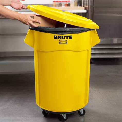 Rubbermaid Brute 55 Gallon Yellow Trash Can With Lid And Dolly