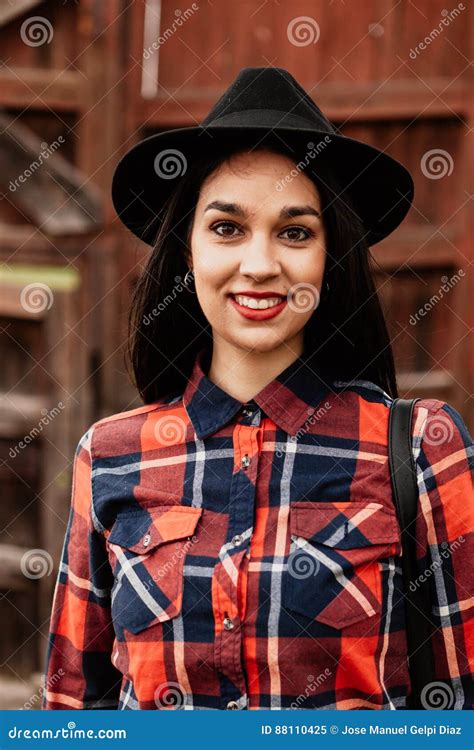 Pretty Brunette Girl With Red Plaid Shirt Stock Image Image Of
