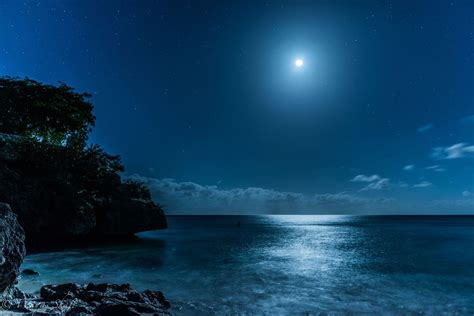 Fond Décran Paysage Mer La Nature Ciel Plage Lune Bleu Clair