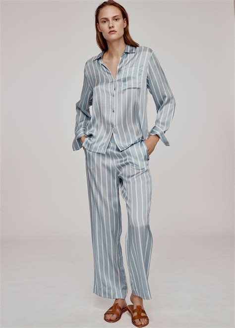 Sky Blue Stripe Silk Pyjama Set Gigi And Olive