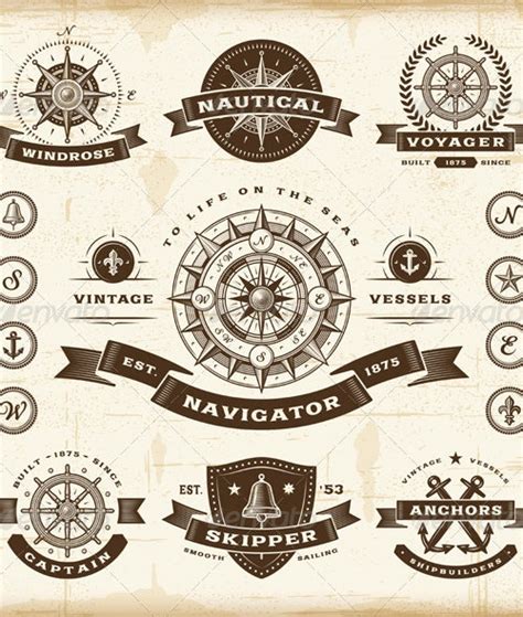 Vintage Nautical Labels Set By Iatsun Graphicriver