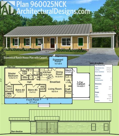 Plan 960025nck Economical Ranch House Plan With Carport Ranch House