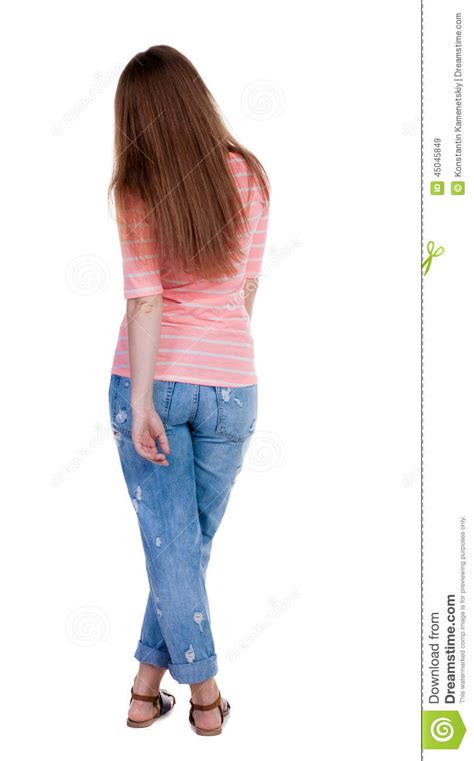 Back View Of Standing Young Beautiful Redhead Woman Stock Image