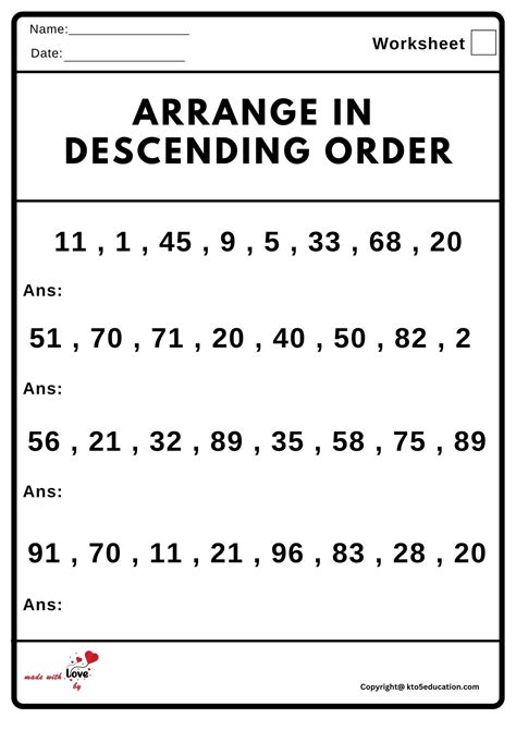 Arrange In Descending Order Worksheet 2 Free Download