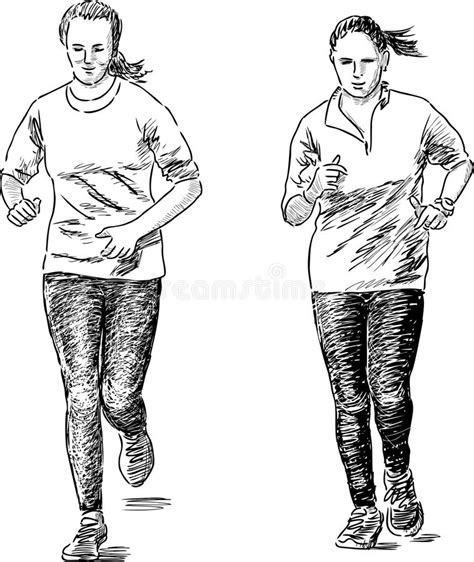 Learn draw traditional & digital. Girls jogging stock vector. Image of style, activity ...