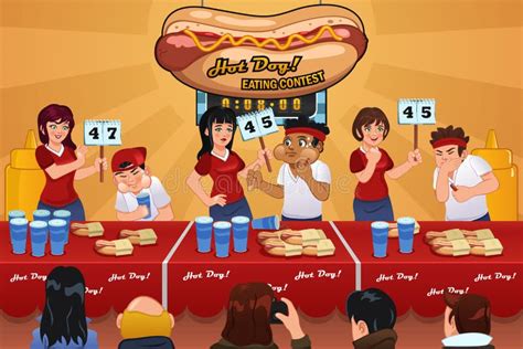 People In Hotdog Eating Contest Stock Vector Illustration Of Vector