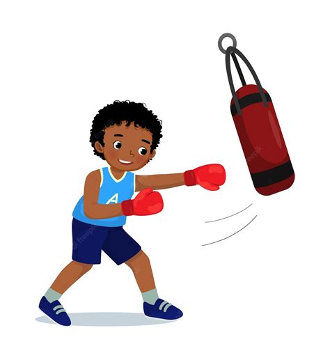 Premium Vector Cute Little African Boy Boxer Wearing Boxing Gloves