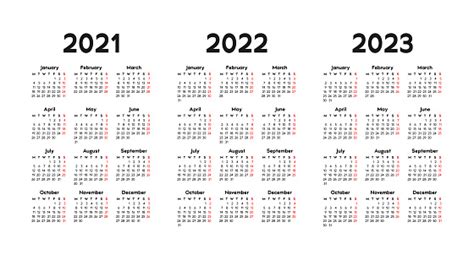 Calendar 2021 2022 And 2023 Week Starts On Monday Stock Illustration